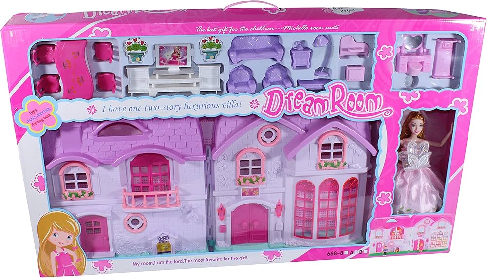 Villa de Luxe “Dream Room” avec Poupée et Accessoires – Maison de Poupée à 2 Étages